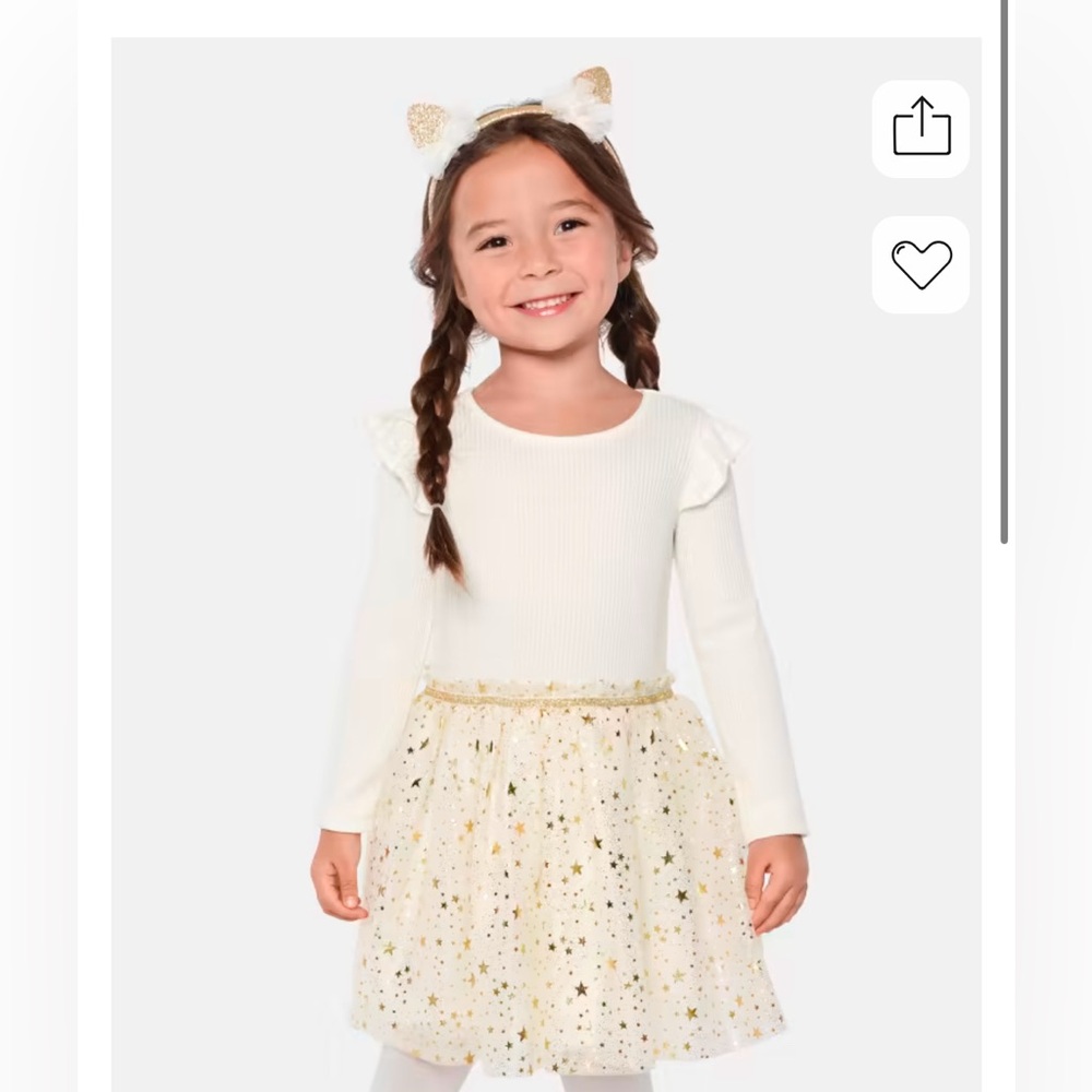 Toddler Girls Foil Star Mesh Tutu Dress - White 4T